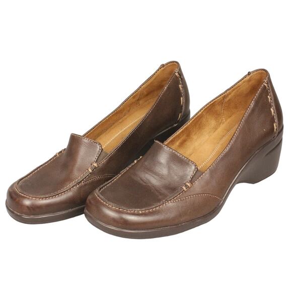 Naturalizer Slip On Heels Womens 9.5M Brown Leather Maurie Style Chunky Heel - Picture 1 of 10